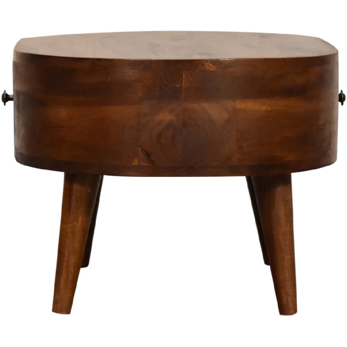 Artisan Stylish Mini Chestnut Wood Rounded Coffee Table With Drawer - Brown – image 3