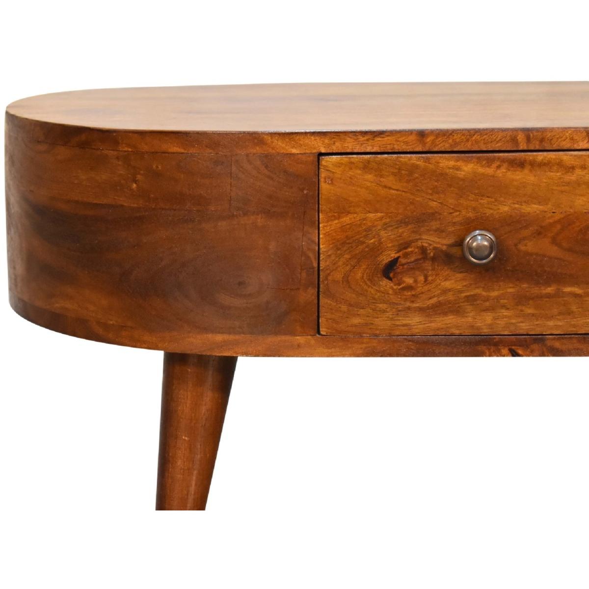 Artisan Stylish Mini Chestnut Wood Rounded Coffee Table With Drawer - Brown – image 6