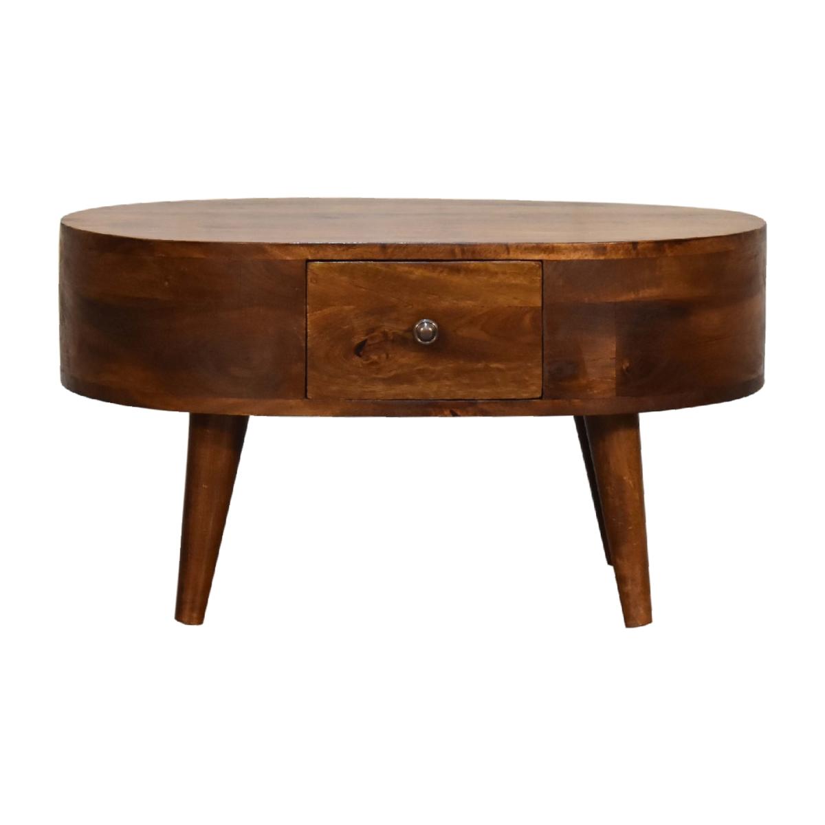 Artisan Stylish Mini Chestnut Wood Rounded Coffee Table With Drawer - Brown – image 1