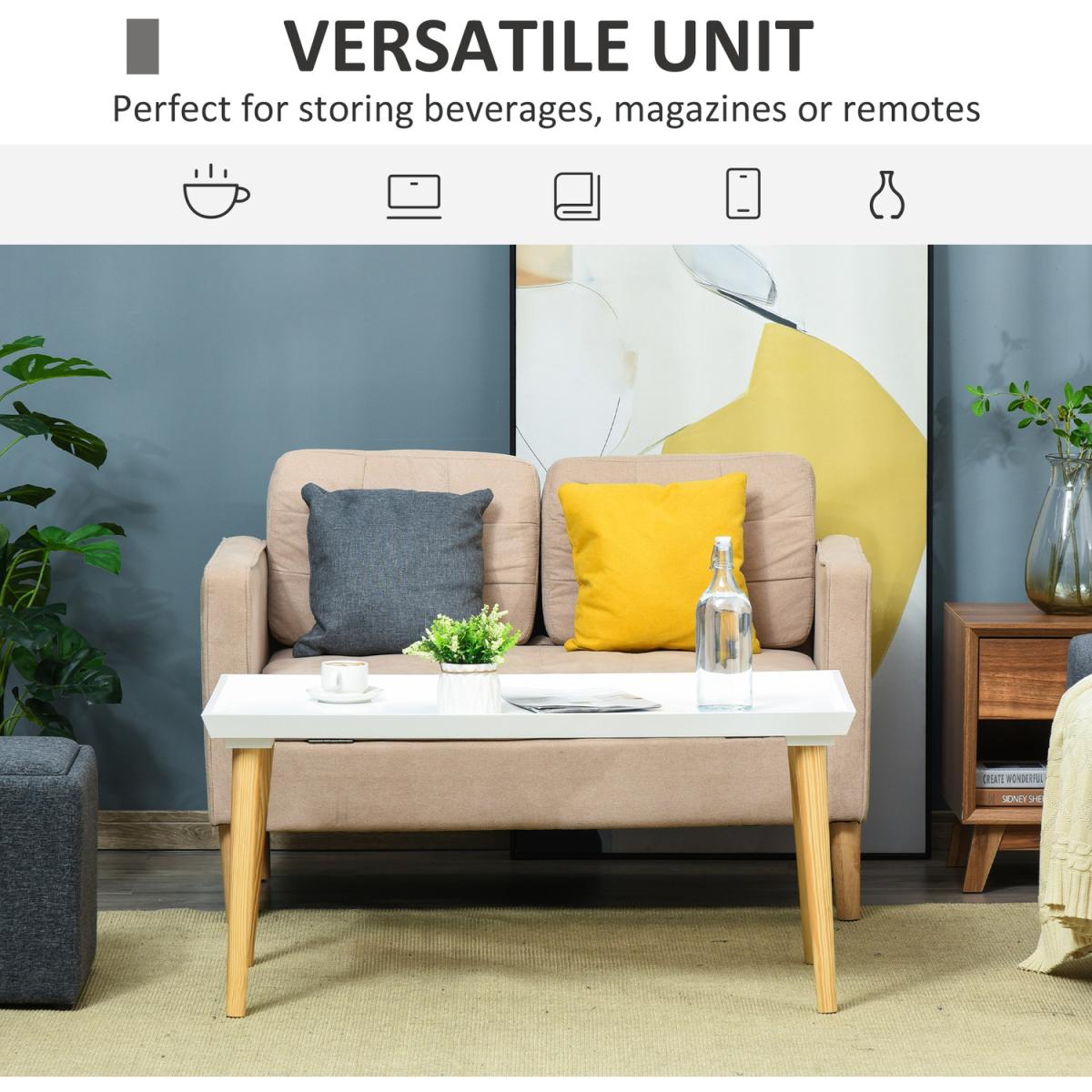 Modern Tray Top Coffee Table for Living Room - White – image 3