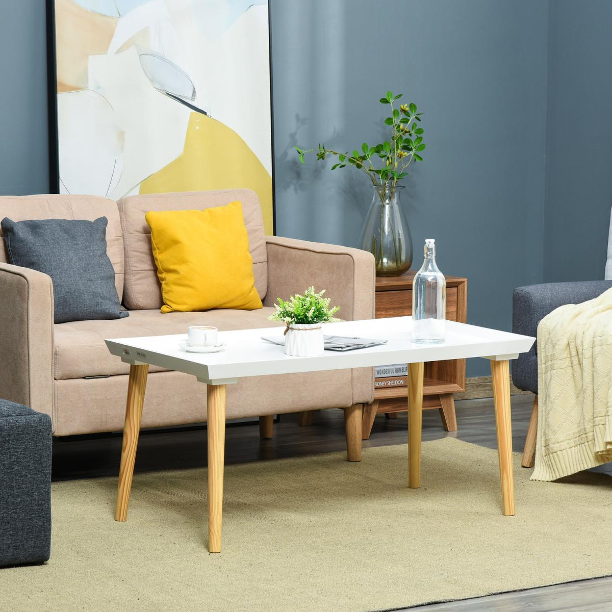 Modern Tray Top Coffee Table for Living Room - White – image 1