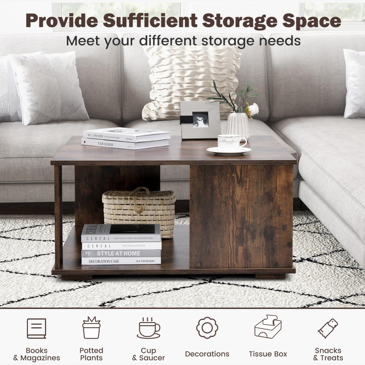 Costway 80cm Square Coffee Table-Brown - Brown – image 1