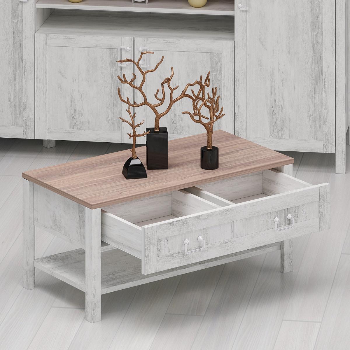 Sento Coffee Table White Reclaimed Wood Look - White and Oak – image 3