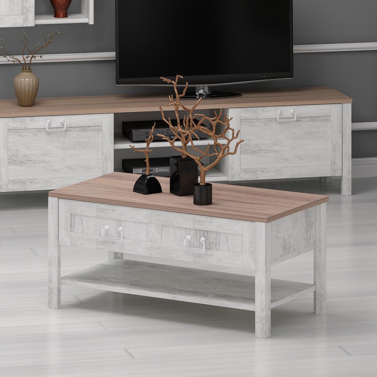 Sento Coffee Table White Reclaimed Wood Look - White and Oak – image 4