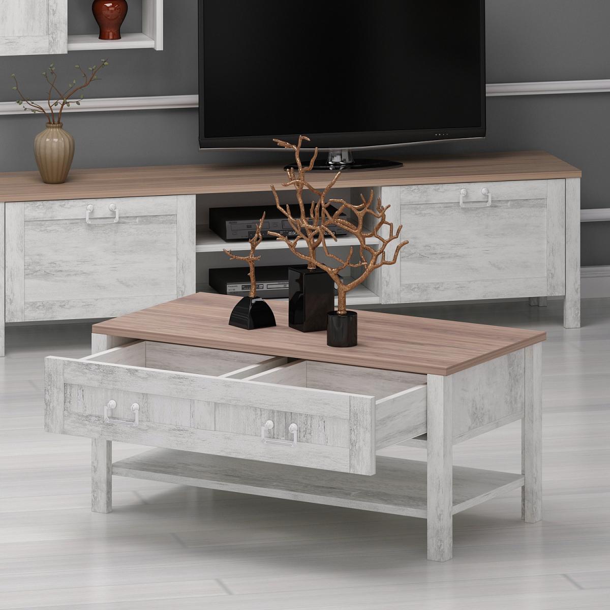 Sento Coffee Table White Reclaimed Wood Look - White and Oak – image 5