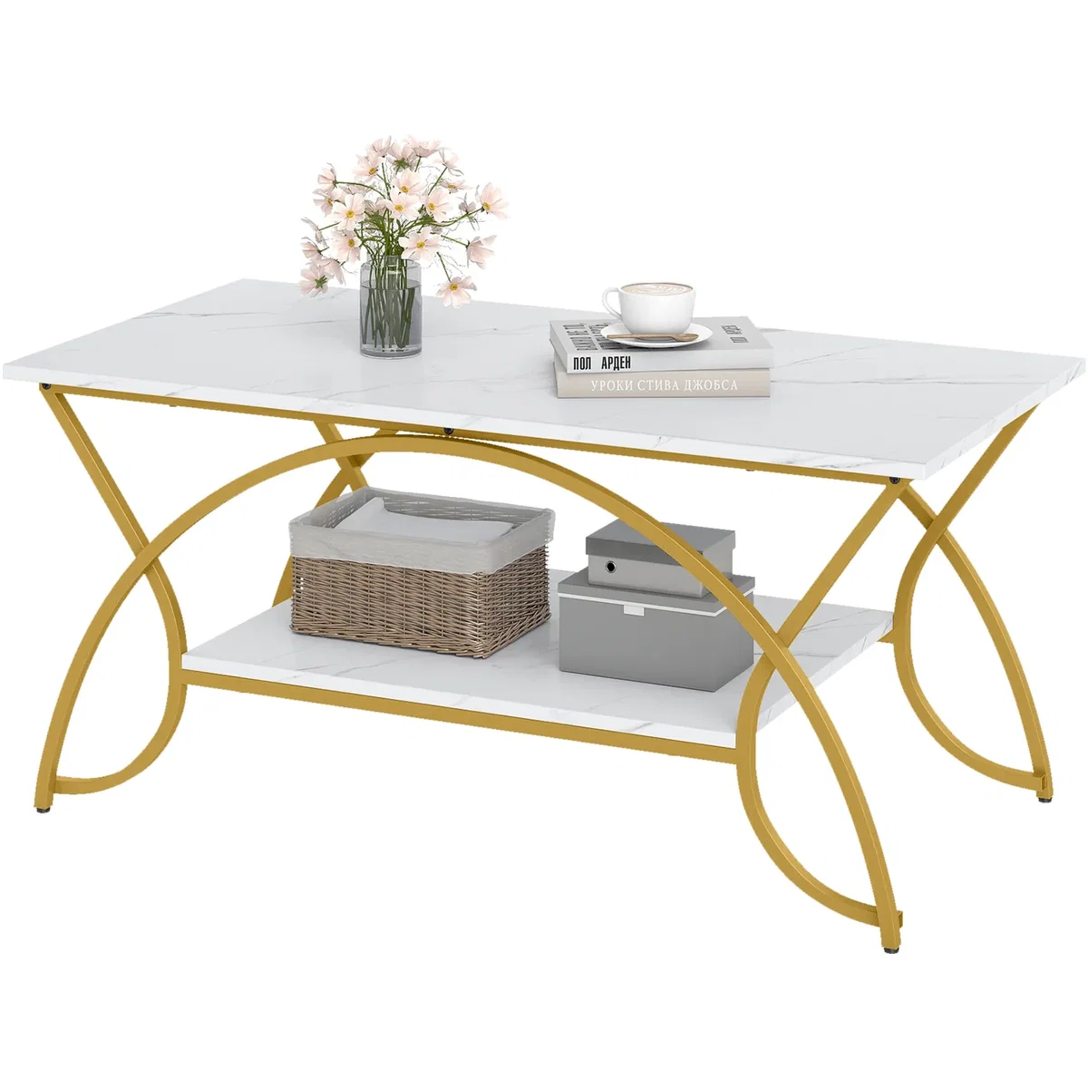 2 Tier Faux Marble Coffee Table – image 2