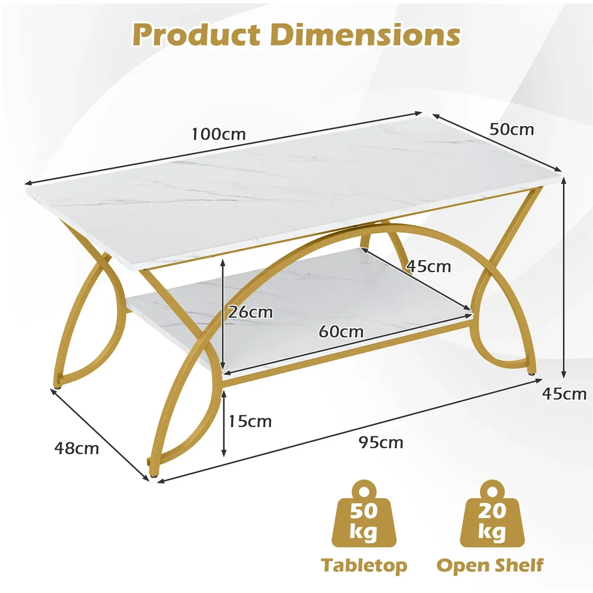 2 Tier Faux Marble Coffee Table – image 3