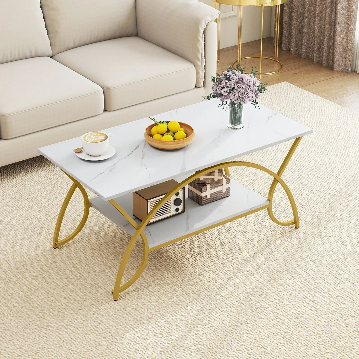 2 Tier Faux Marble Coffee Table – image 4