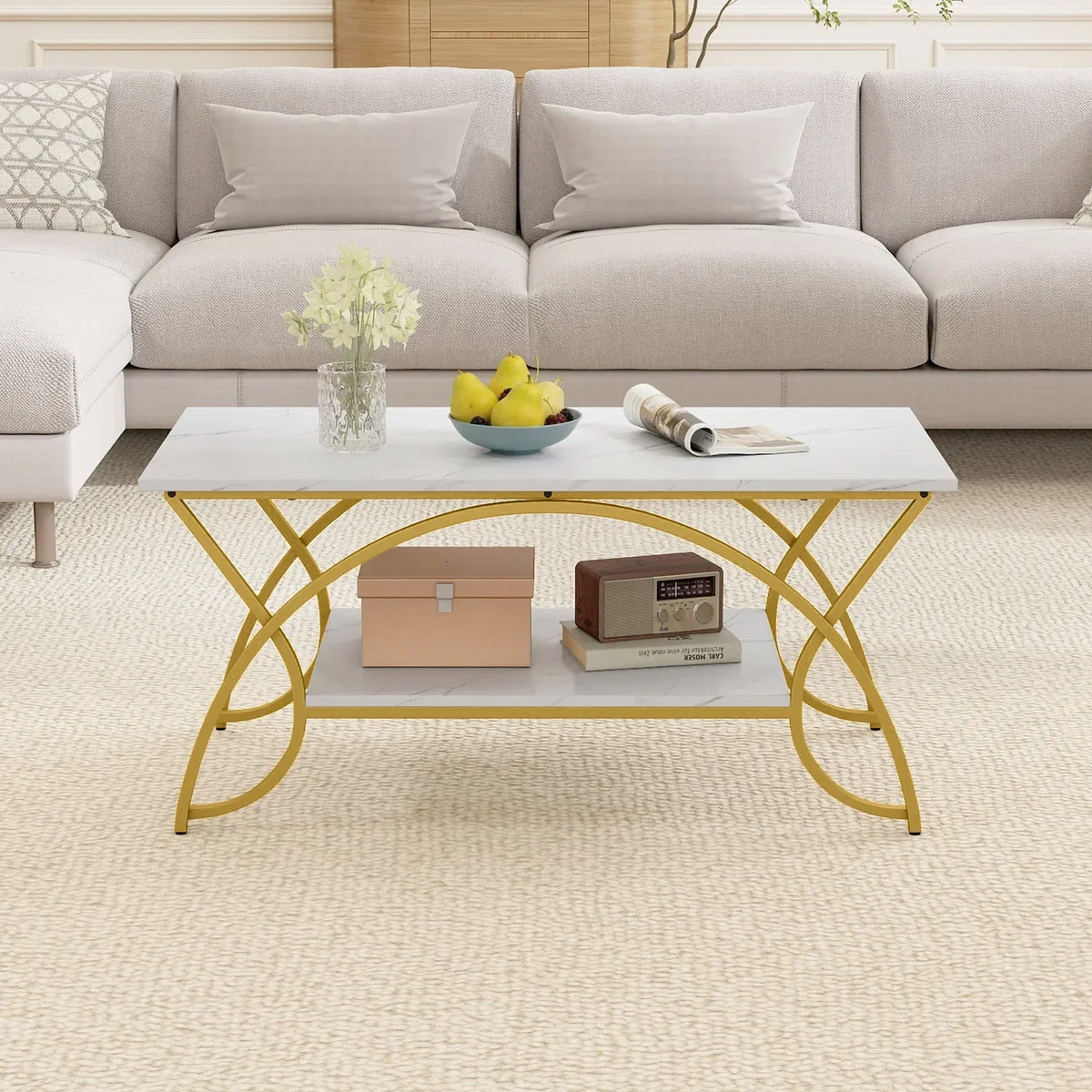 2 Tier Faux Marble Coffee Table – image 5