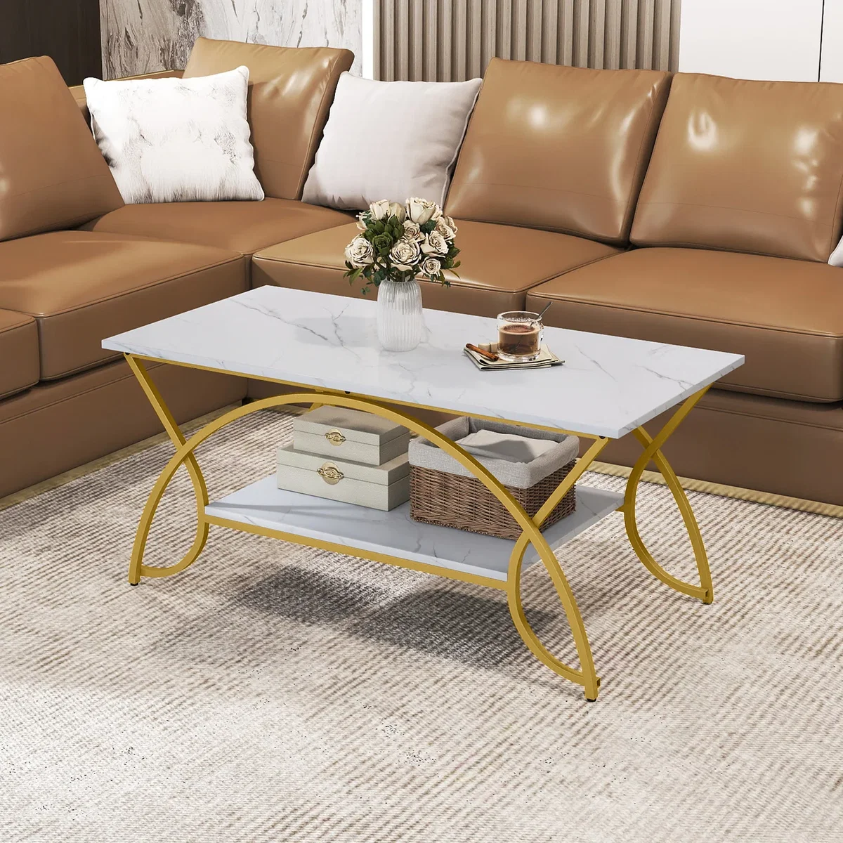 2 Tier Faux Marble Coffee Table – image 6