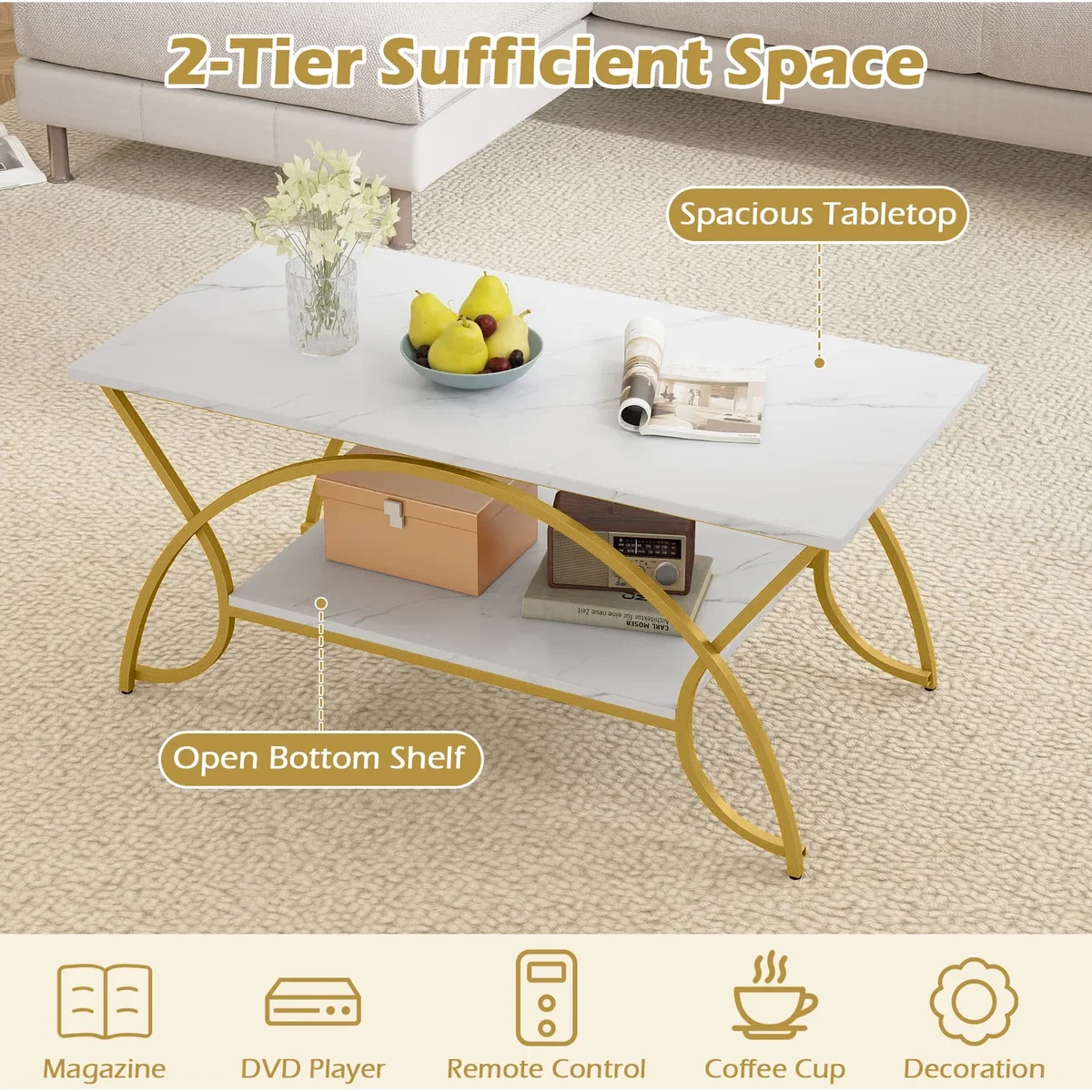 2 Tier Faux Marble Coffee Table – image 7