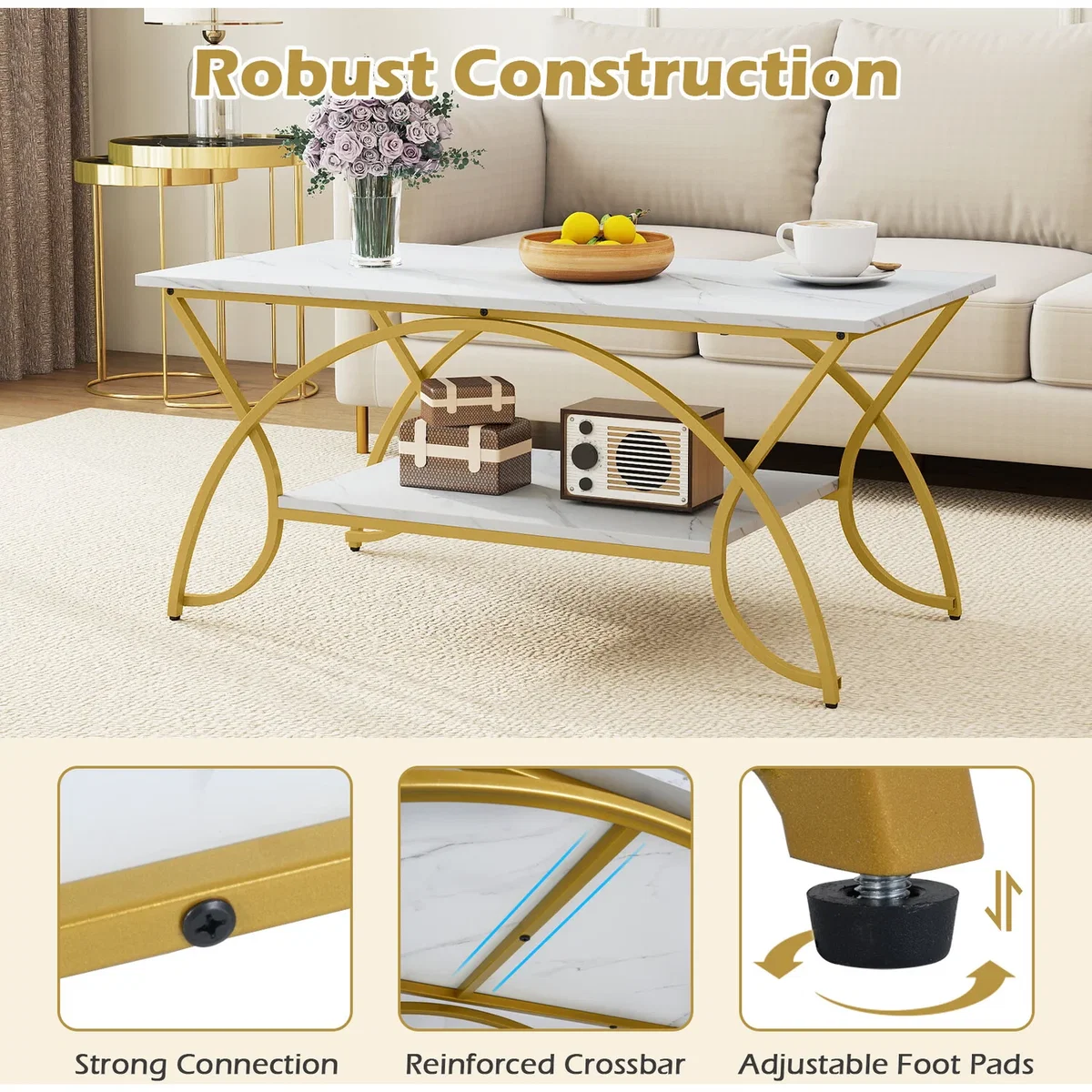 2 Tier Faux Marble Coffee Table – image 8