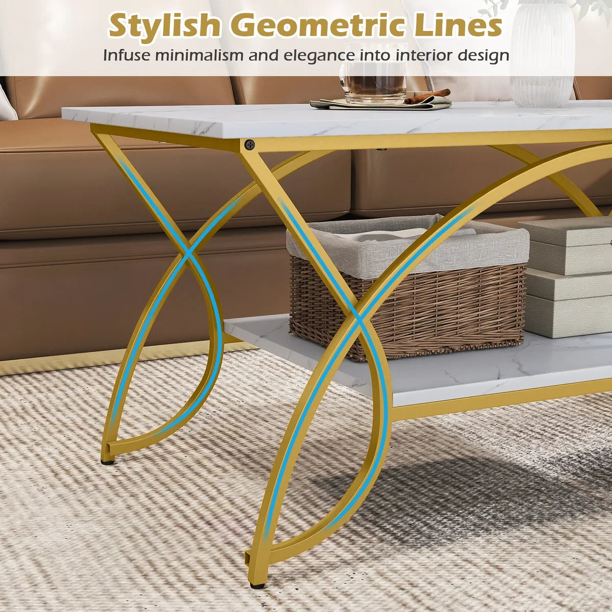 2 Tier Faux Marble Coffee Table – image 9
