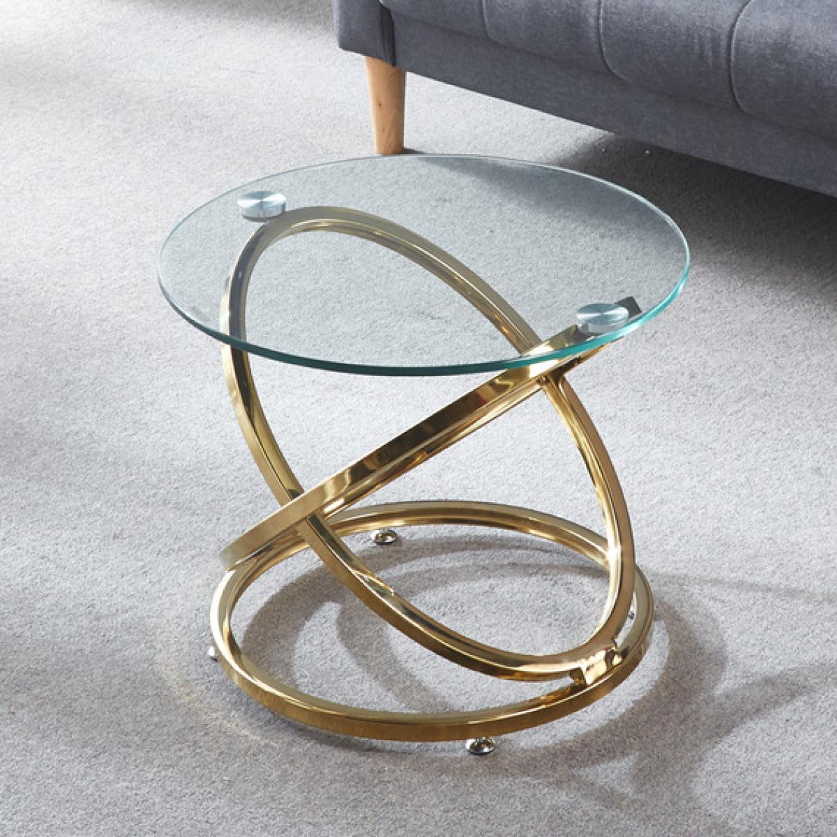 Clear Tempered Glass Coffee Table With Chromed Circular Legs - Golden / 9.3kg