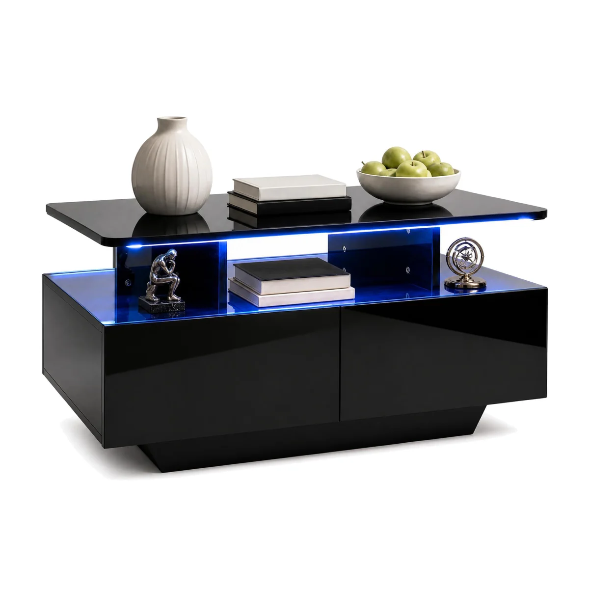 Costway 90CM High Glossy Center Table with Shelf-Black - Black – image 1
