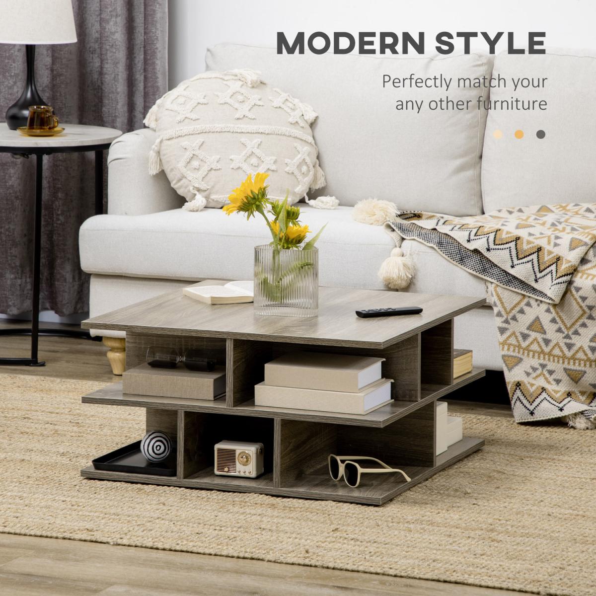 Square Coffee Tables for Living Room, Modern Cocktail Table - Grey – image 2