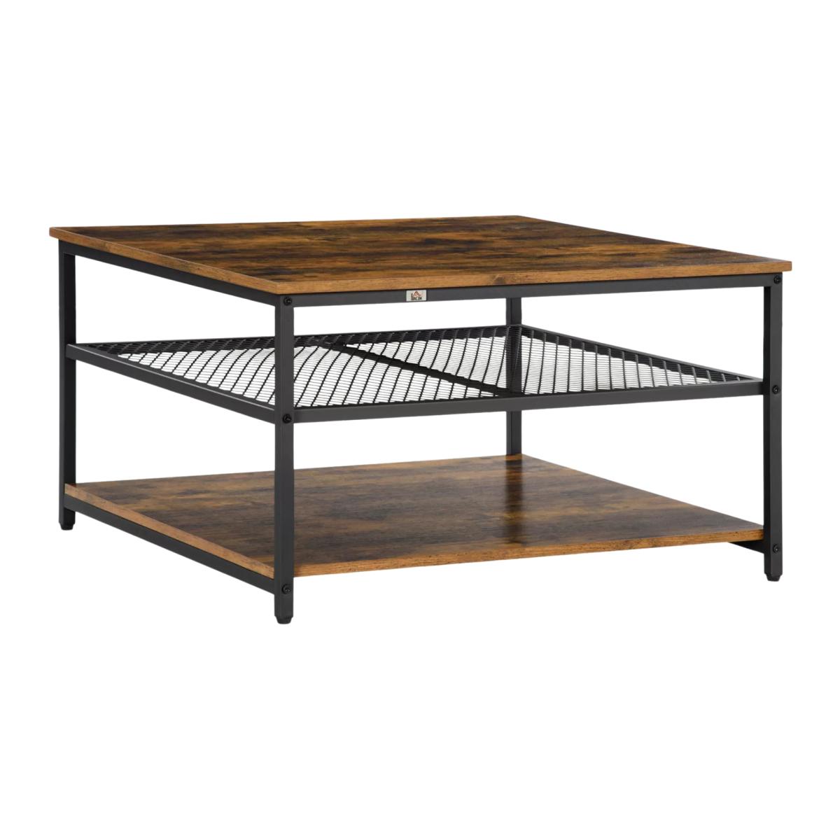 Industrial 3 Tier Rustic Coffee Table Living Room Furniture - Rustic Brown