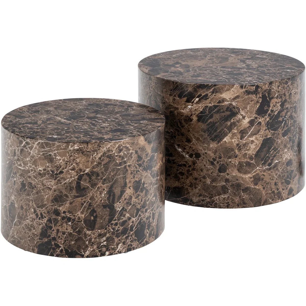 Dice Round Coffee Table Set of 2 in Brown Marble and Delhi Rough Paper - Brown – image 2