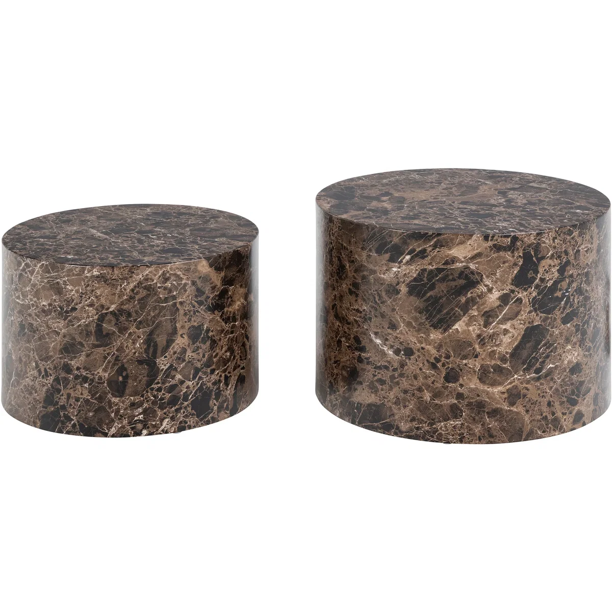 Dice Round Coffee Table Set of 2 in Brown Marble and Delhi Rough Paper - Brown – image 3