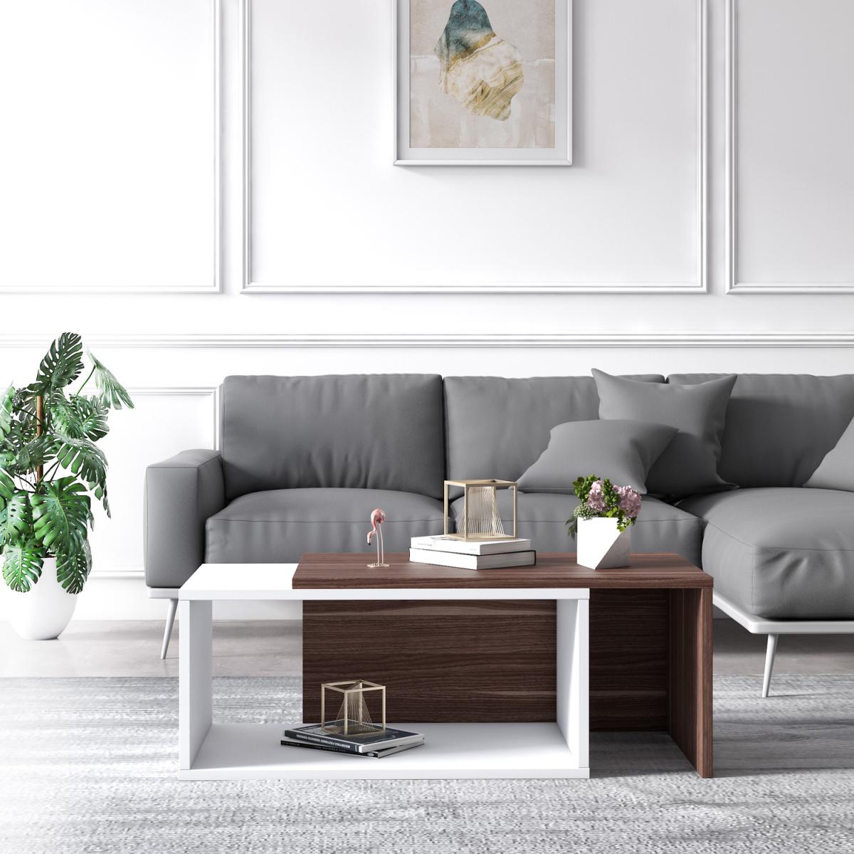 Felica Adjustable 2 Colour Coffee Table - Ruumstore - Walnut/White – image 3