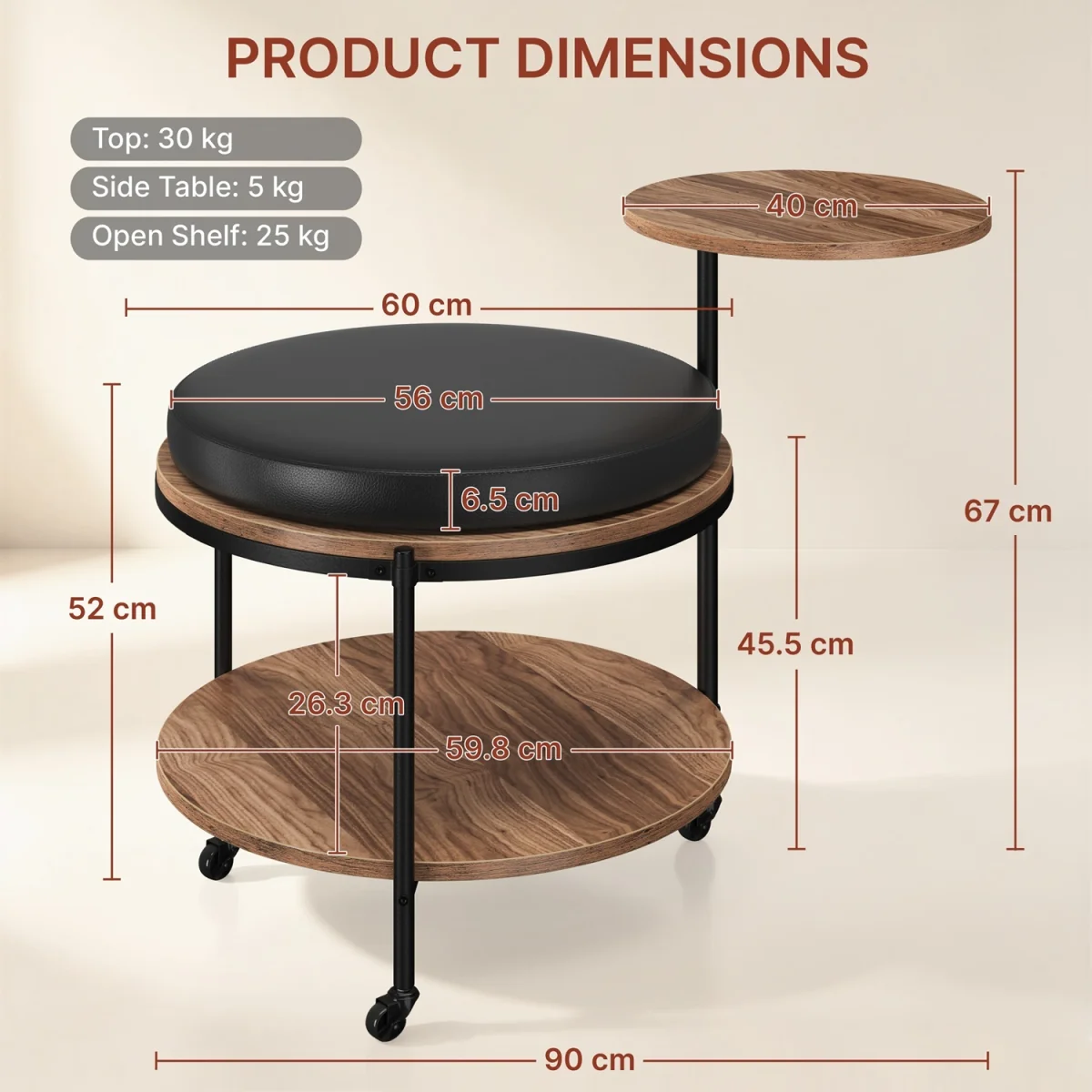 Yaheetech 2-Tier Rolling Coffee Table with Removable Cushion Top - Walnut/Black – image 4