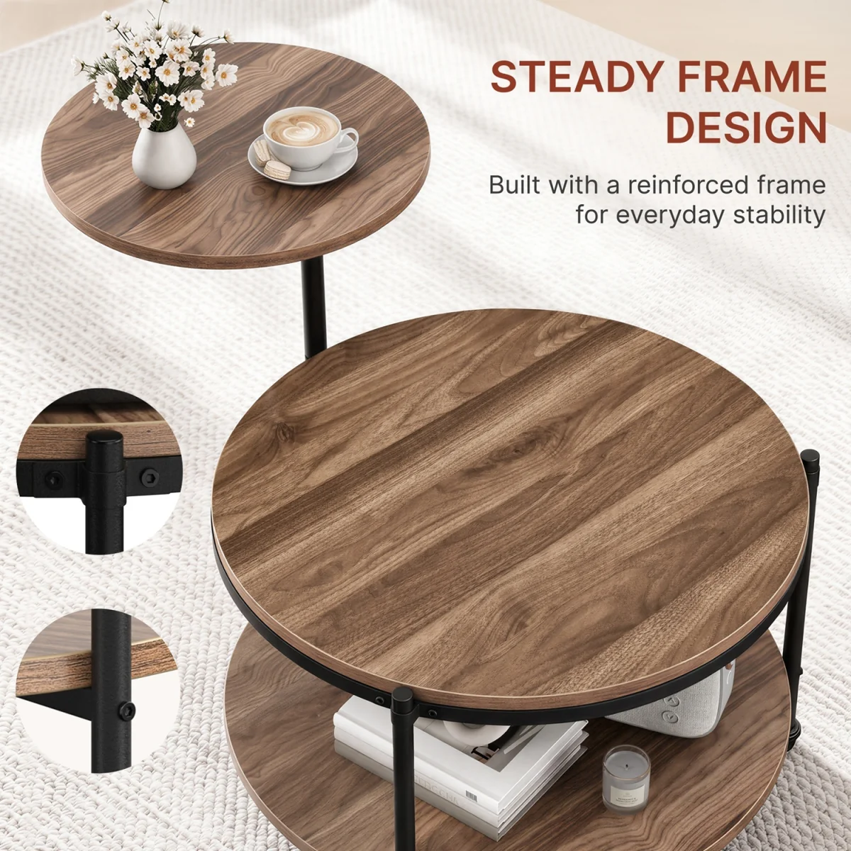 Yaheetech 2-Tier Rolling Coffee Table with Removable Cushion Top - Walnut/Black – image 6