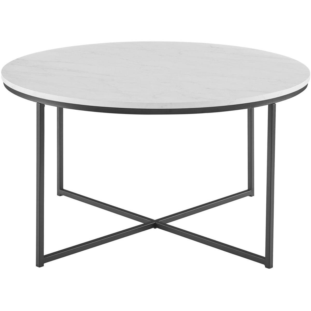 Nika Round Coffee Table White Marble Effect and Black Metal - White Marble Effect – image 4