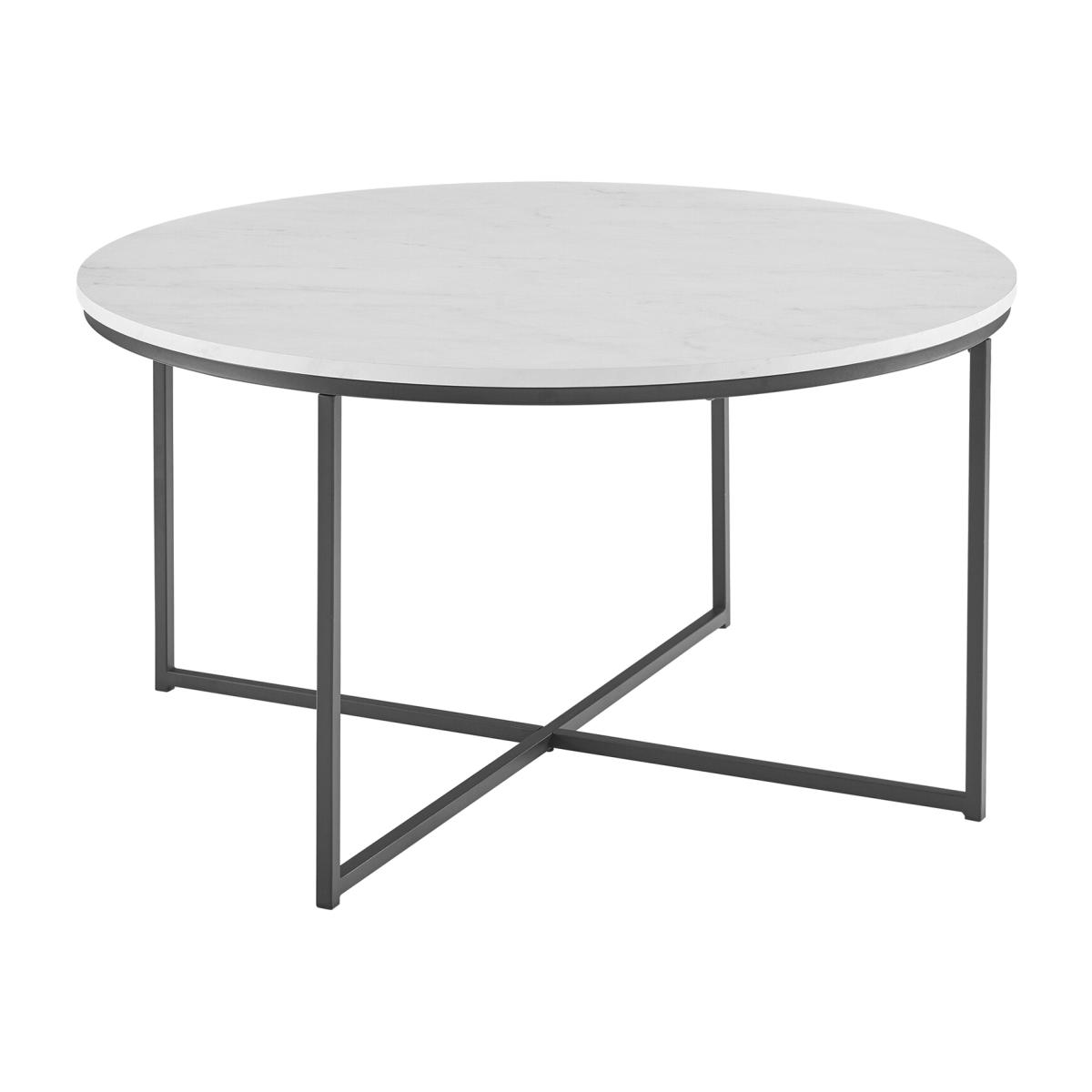 Nika Round Coffee Table White Marble Effect and Black Metal - White Marble Effect – image 1