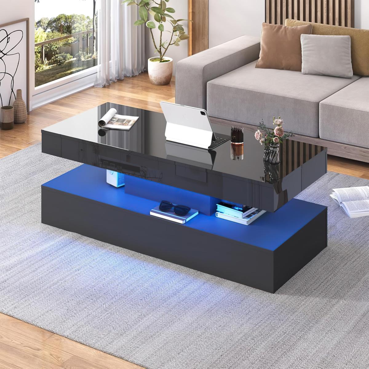Sleek Coffee Table with LED - Black