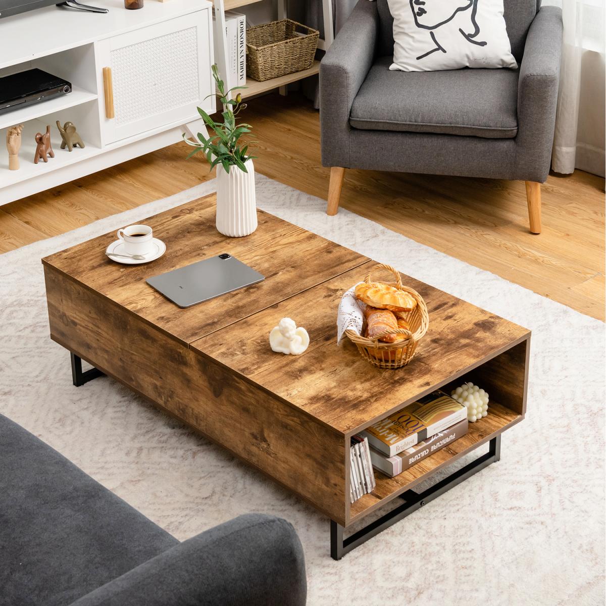 Costway 110cm Lift Top Coffee Table-Coffee -  Coffee – image 3