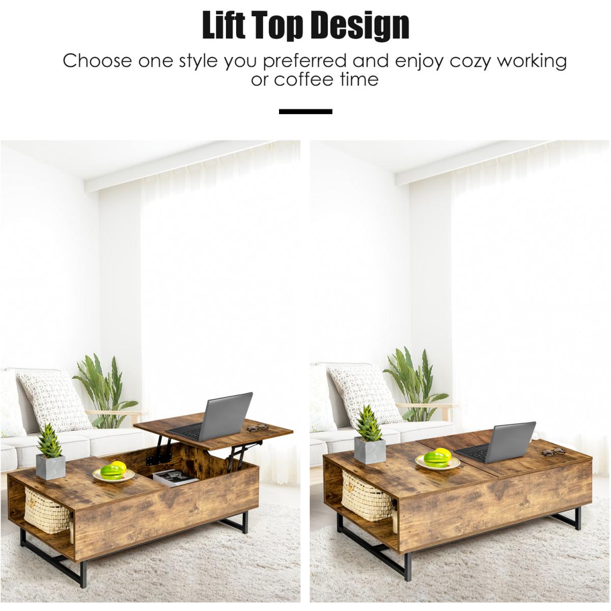 Costway 110cm Lift Top Coffee Table-Coffee -  Coffee – image 4