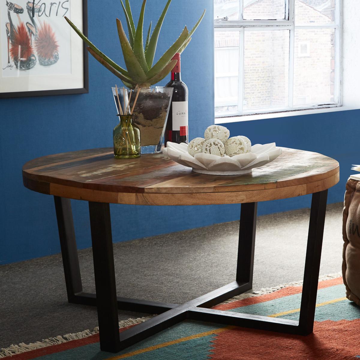 Reclaimed Boat Wood and Reclaimed Metal Round Coffee Table - Wood – image 1