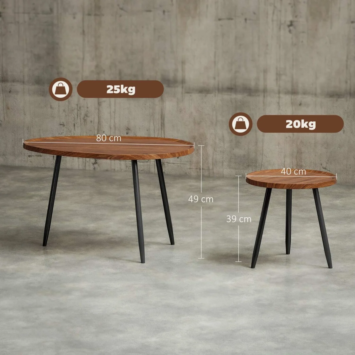 Suta Noni Set of 2 Nesting Coffee Tables, Chestnut Wood-Effect and Matte Black, 80 cm – image 2