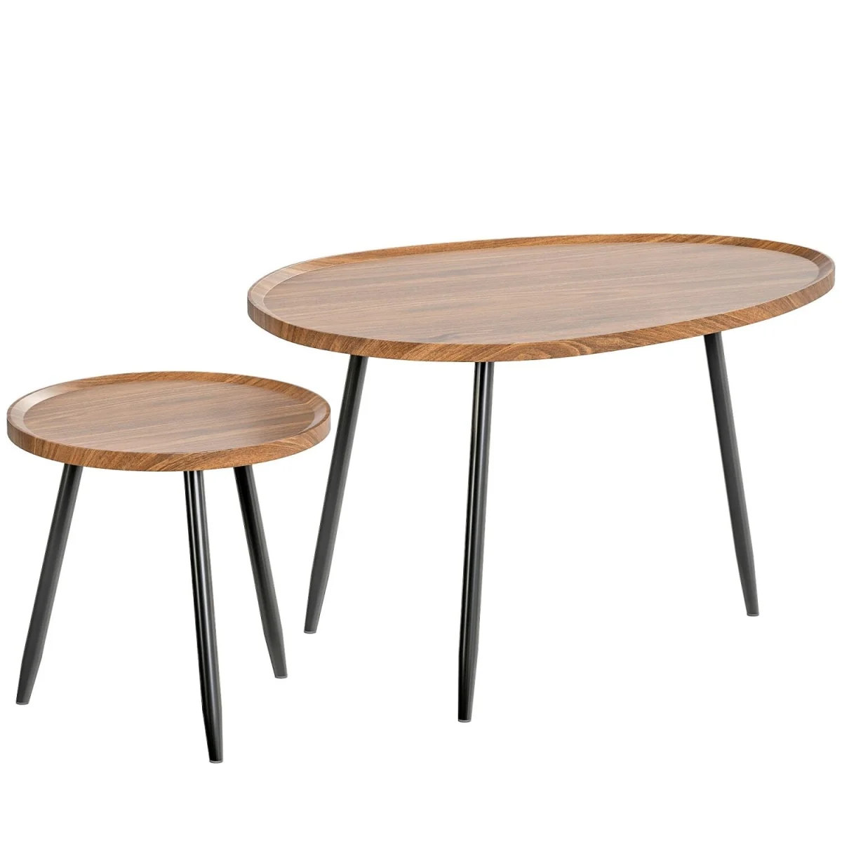 Suta Noni Set of 2 Nesting Coffee Tables, Chestnut Wood-Effect and Matte Black, 80 cm – image 3