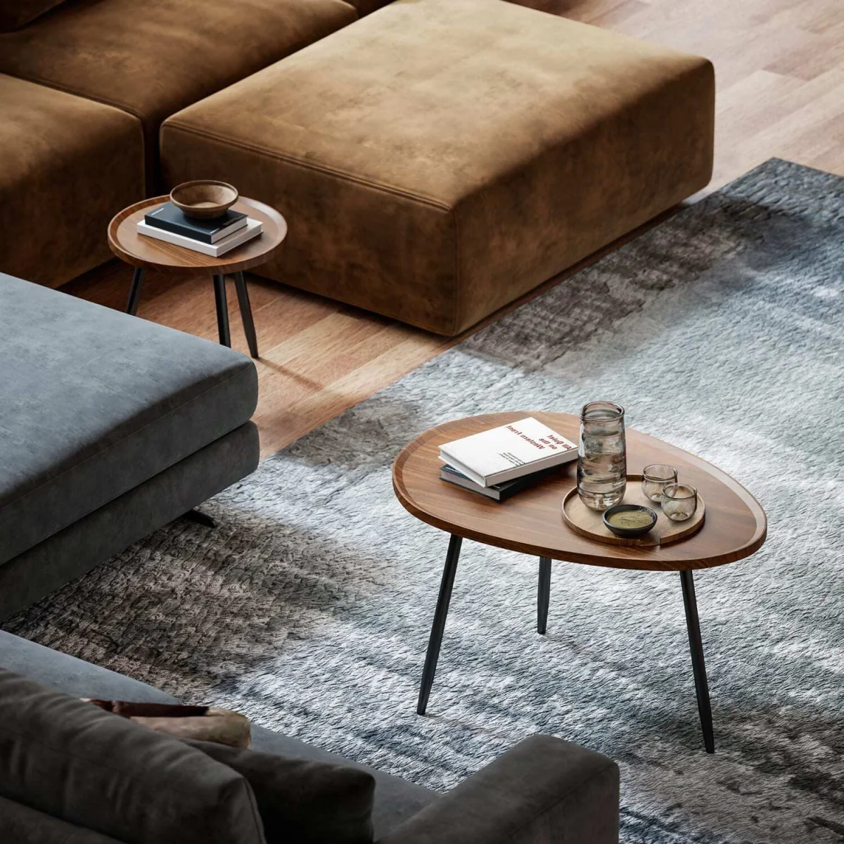 Suta Noni Set of 2 Nesting Coffee Tables, Chestnut Wood-Effect and Matte Black, 80 cm – image 7
