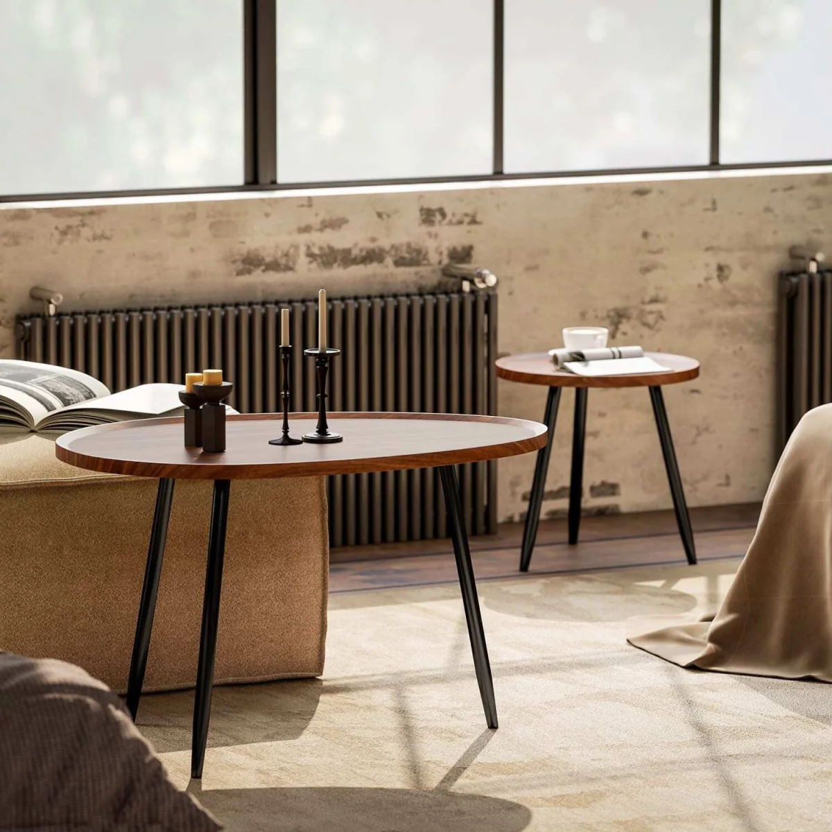 Suta Noni Set of 2 Nesting Coffee Tables, Chestnut Wood-Effect and Matte Black, 80 cm – image 8