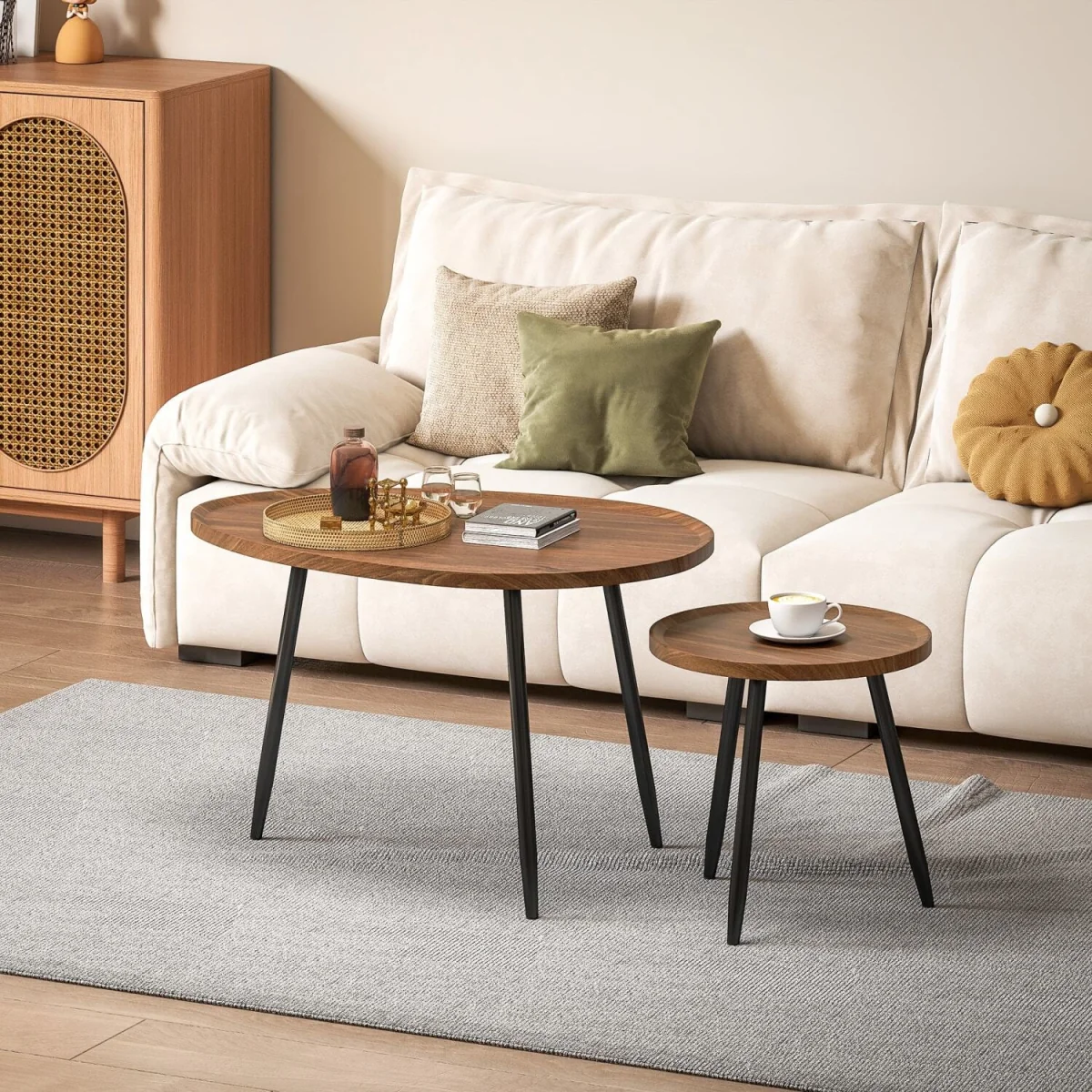 Suta Noni Set of 2 Nesting Coffee Tables, Chestnut Wood-Effect and Matte Black, 80 cm – image 9