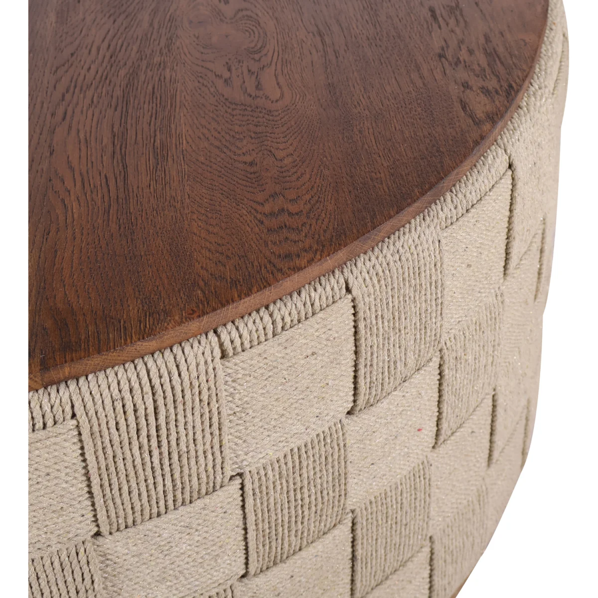 Round Woven Rope Coffee Table with Solid Oak Wood Top - Natural – image 5