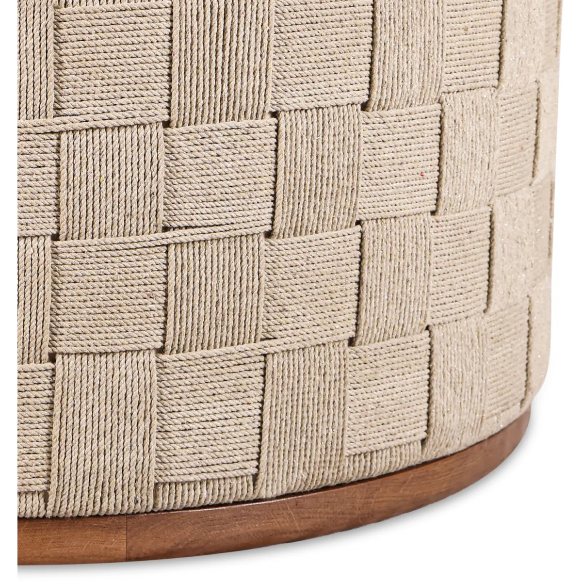 Round Woven Rope Coffee Table with Solid Oak Wood Top - Natural – image 1