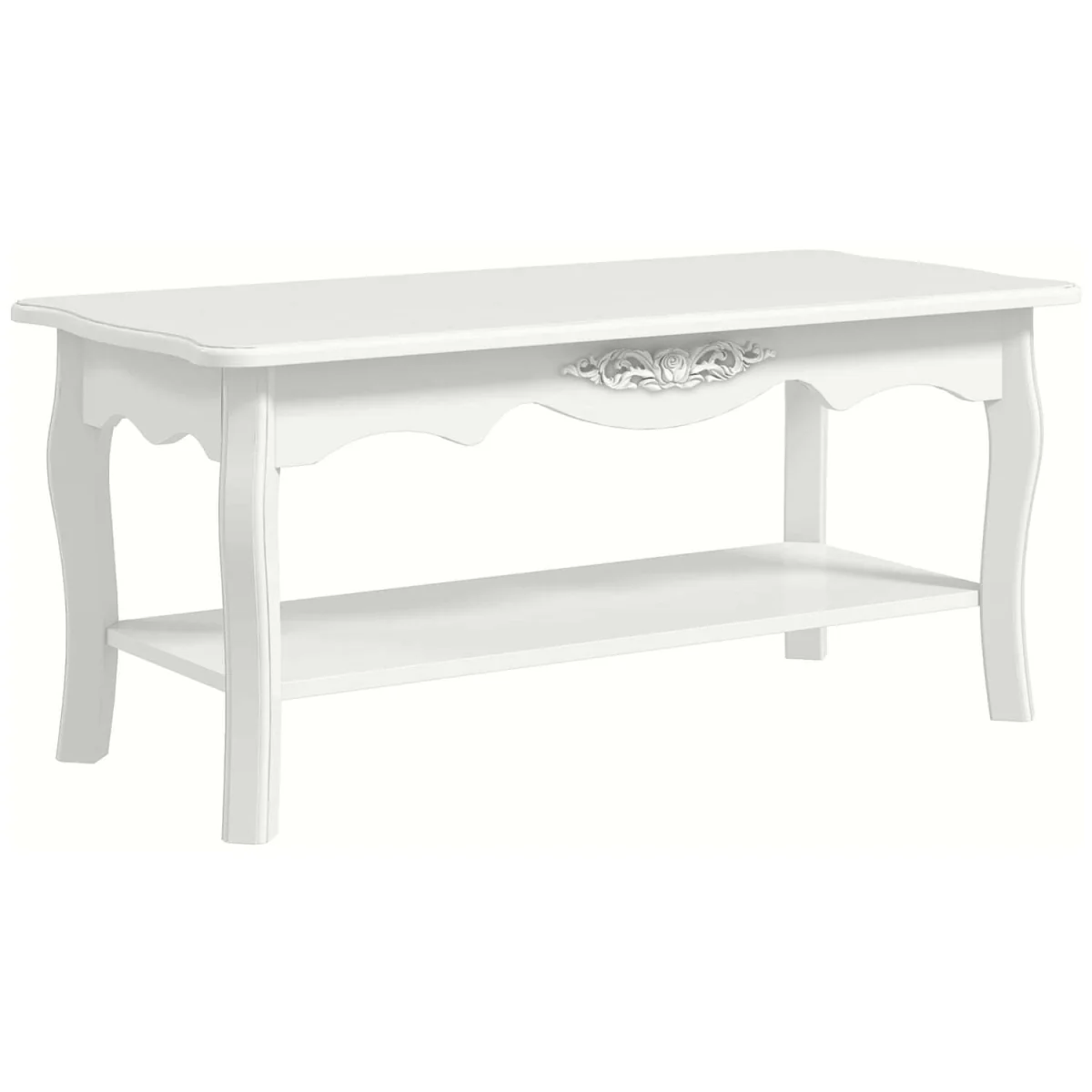 Noketa Wooden White Rectangular Mid Century Coffee Table With Storage Shelf – image 2