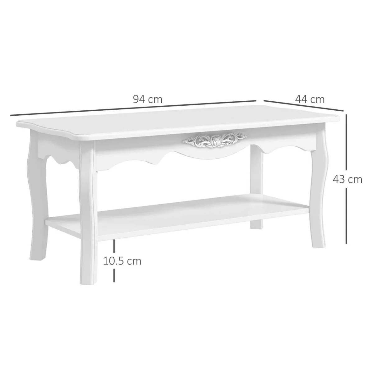 Noketa Wooden White Rectangular Mid Century Coffee Table With Storage Shelf – image 3