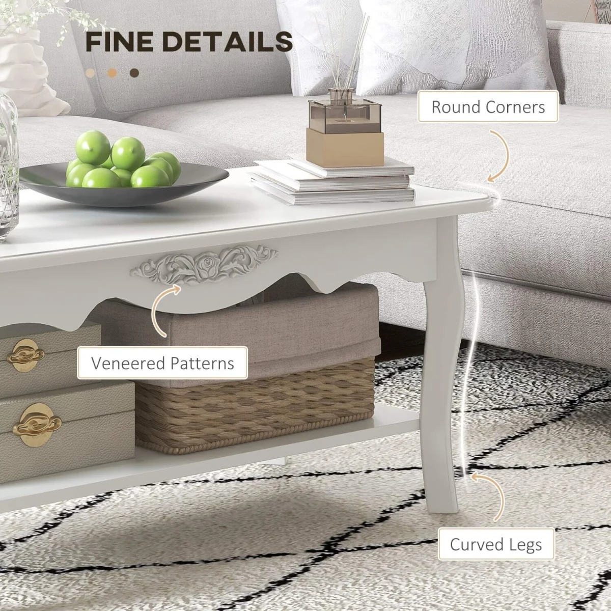 Noketa Wooden White Rectangular Mid Century Coffee Table With Storage Shelf – image 6