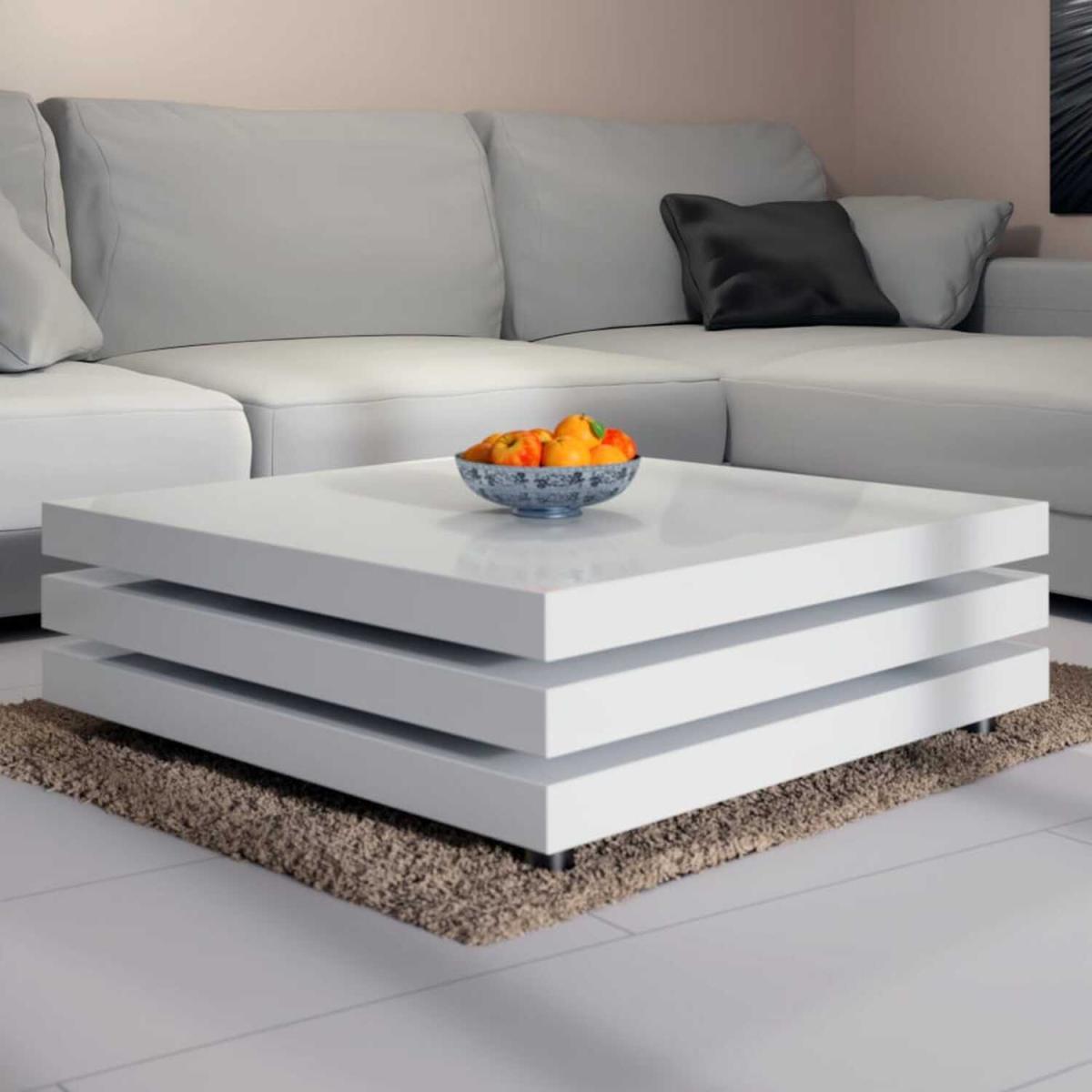 High Gloss White Coffee Table with Rotating Layers - White Gloss – image 3