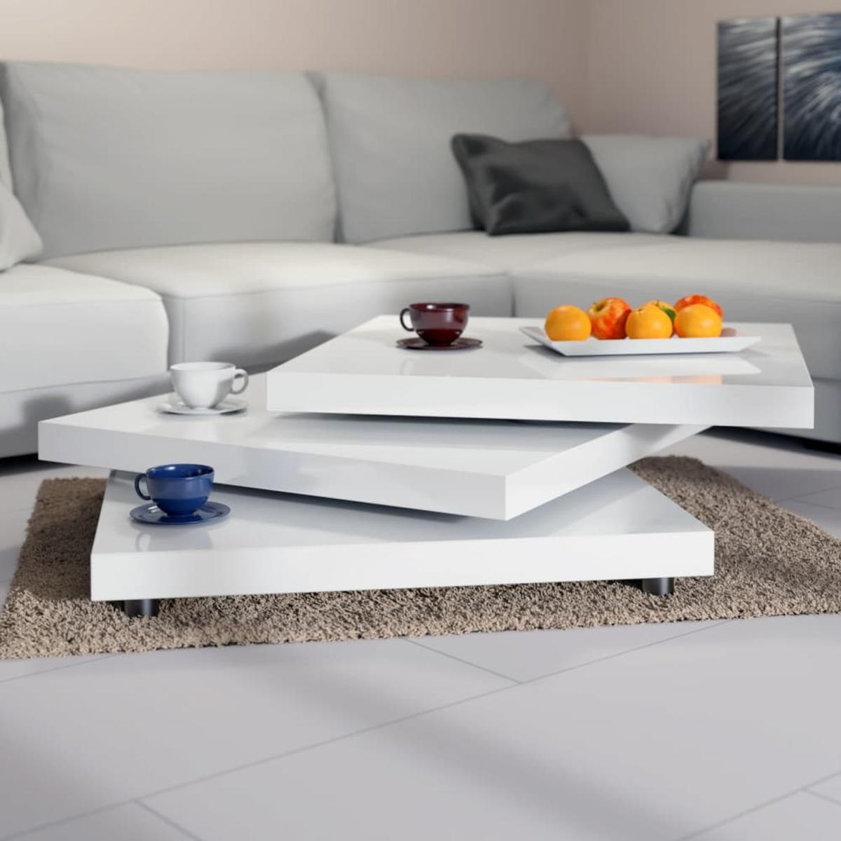 High Gloss White Coffee Table with Rotating Layers - White Gloss – image 4