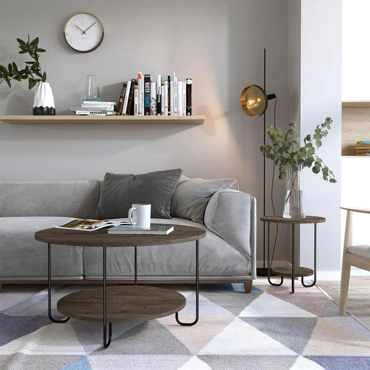 FWStyle 2 Tier Round Modern Coffee Table Scratch Resistant - Dark Coffee