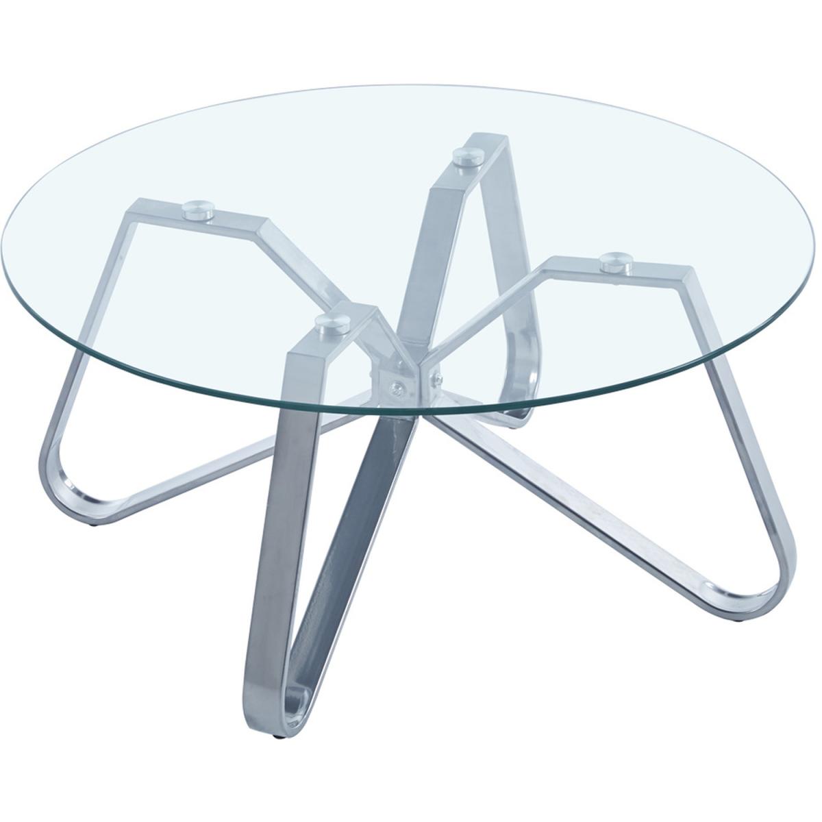 Round Sofa Side Coffe Table With Clear Tempered Glass Angled Legs - Silvery – image 2