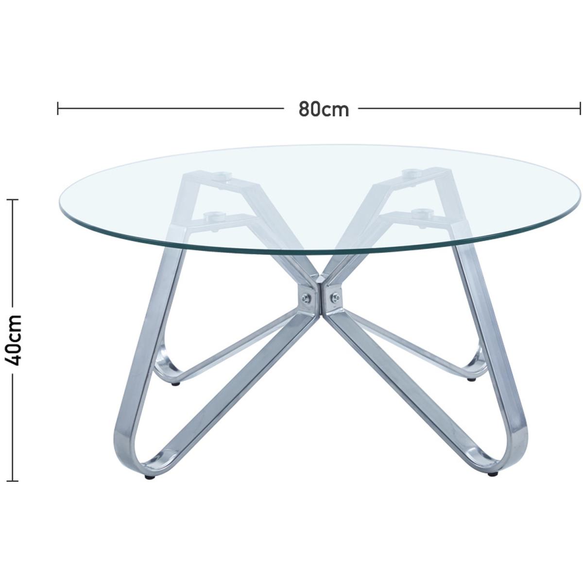 Round Sofa Side Coffe Table With Clear Tempered Glass Angled Legs - Silvery – image 3
