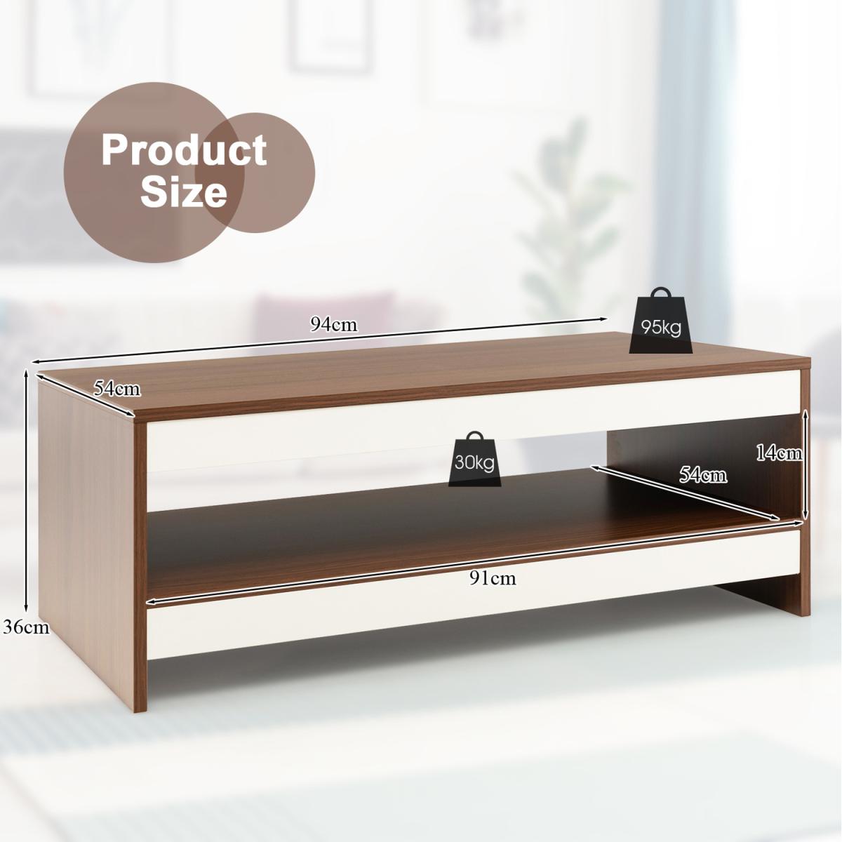Costway Two Tier Coffee Table-Walnut - Walnut – image 3