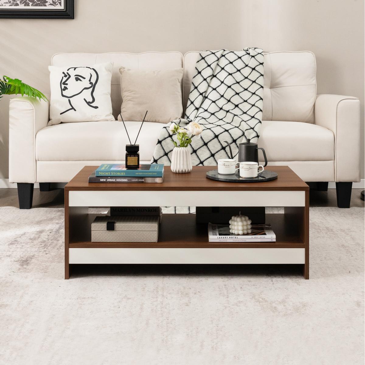 Costway Two Tier Coffee Table-Walnut - Walnut – image 4
