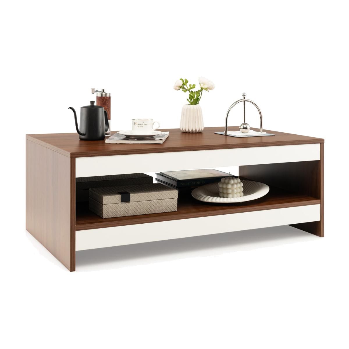 Costway Two Tier Coffee Table-Walnut - Walnut – image 1